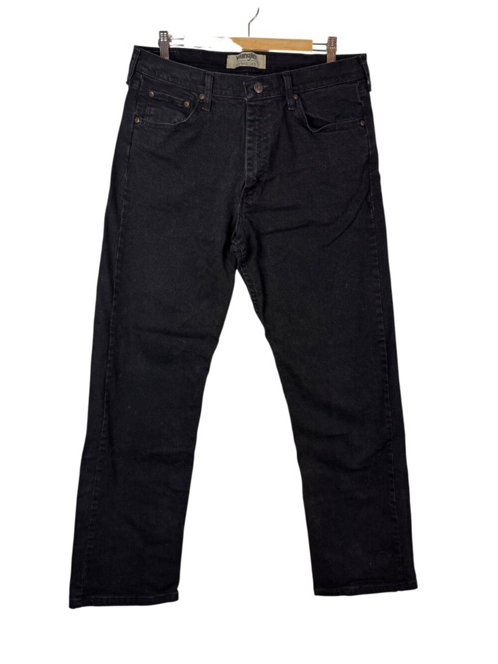 Wrangler 35x32 Black Straight Fit Stretch Denim Jeans Heritage Style Utility